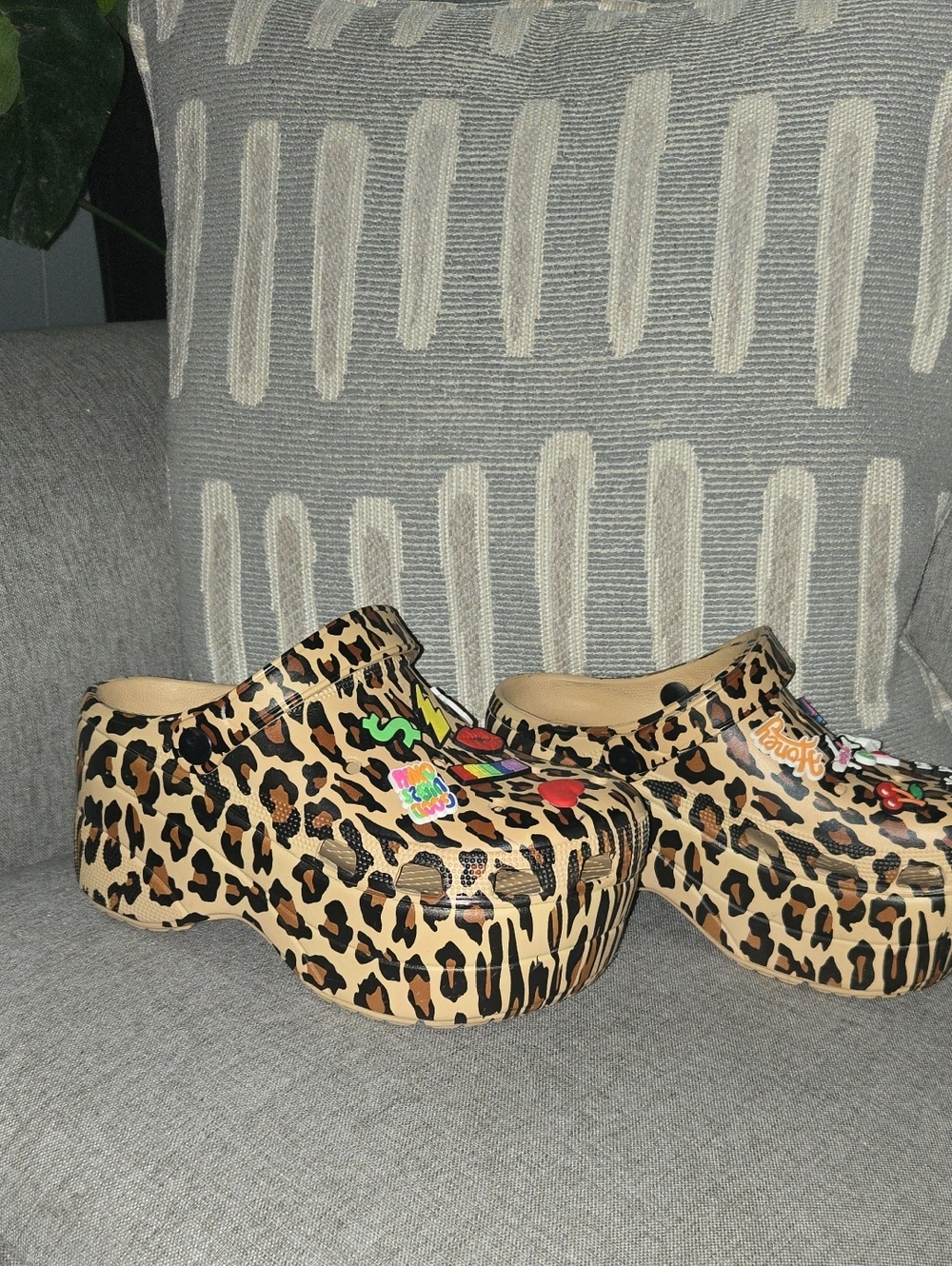 Leopard Print Platform Clogs with 15  Charms